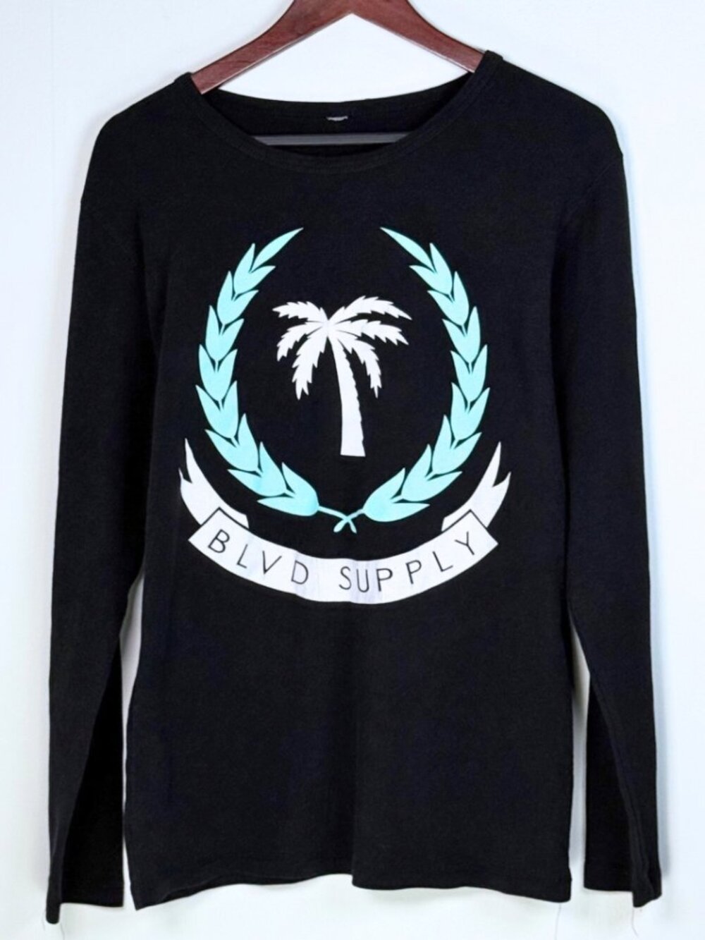 Blvd Supply Long Sleeve Black Shirt Thermal Waffle Knit Medium Skate Surf Cyber